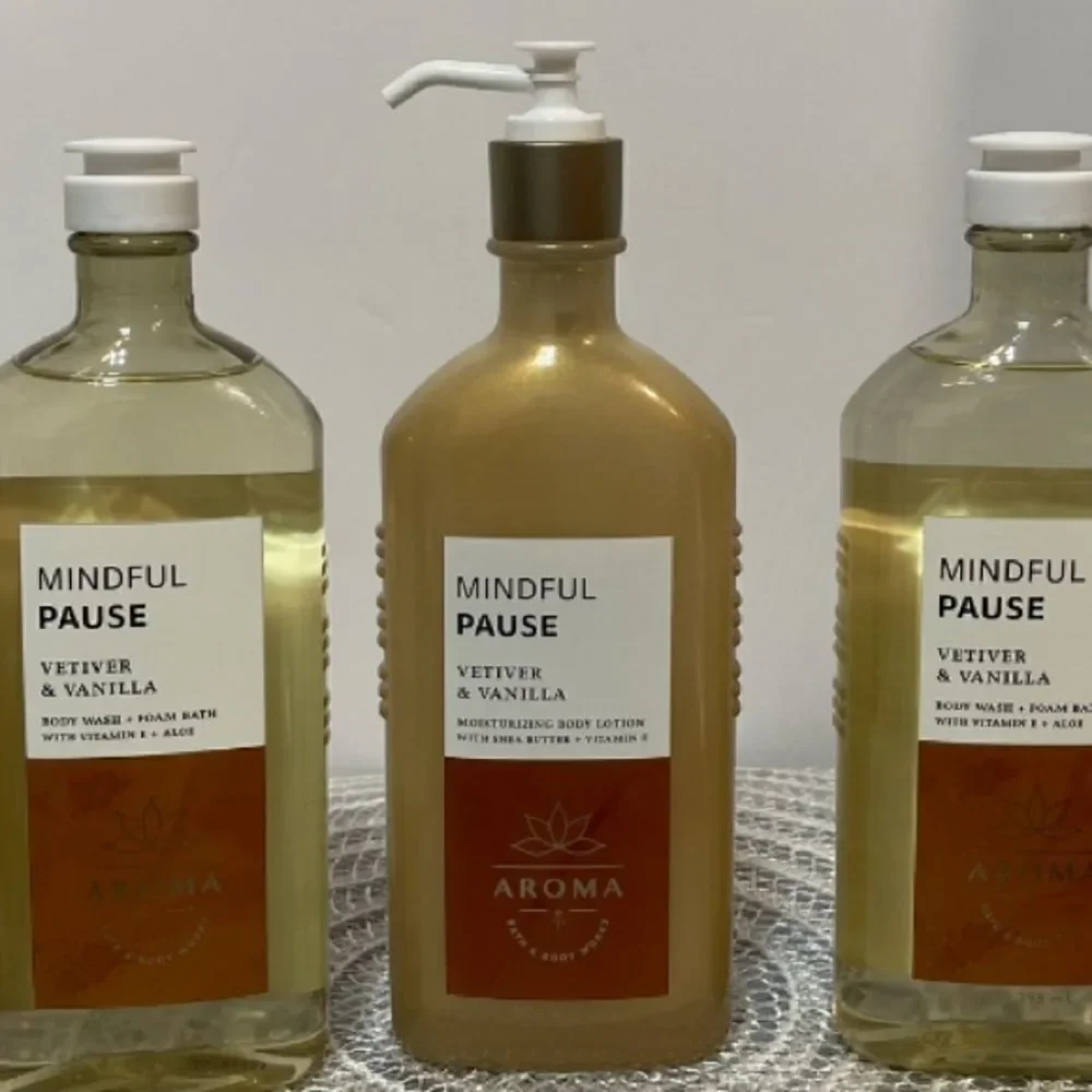 BBW Aroma Mindful Pause Body Lotion and Body Wash Foam Bath Set of 3 NWT